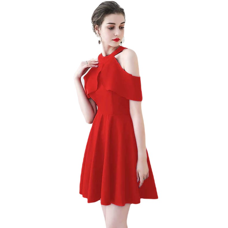 High Neck Cold Shoulder Scoop Neckline Dress