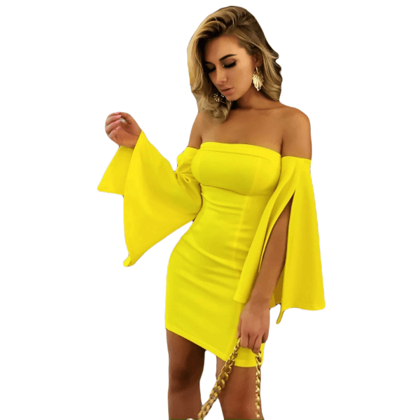 Off Shoulder Split Flare Sleeve Dress