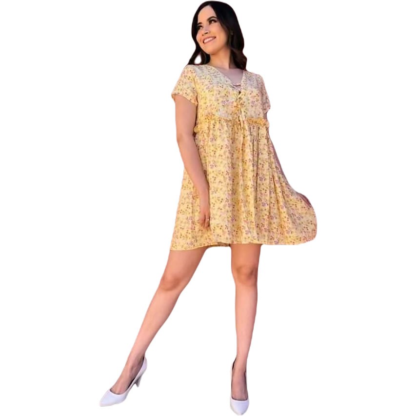 Printed V Neck Dress