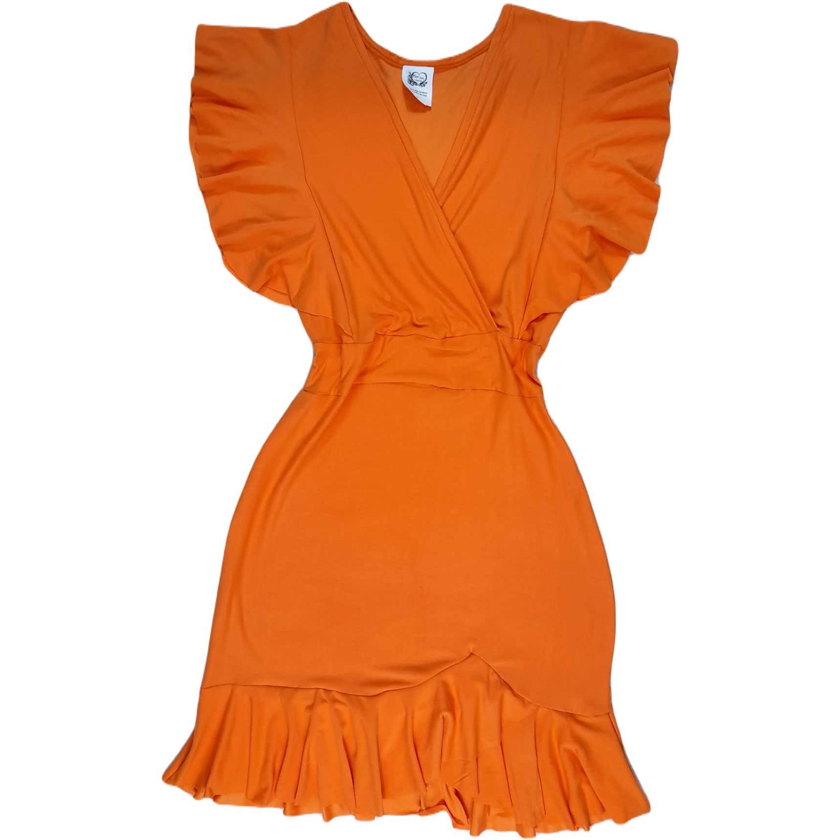 Junior Lady Dress With V Neck And Ruffled Sleeves