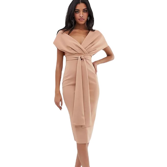 V Neck Sleeveless Dress With Bow Belt