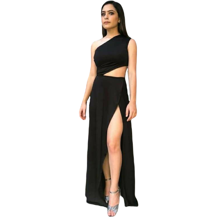 Asymmetrical Maxi Dress with Open Belly