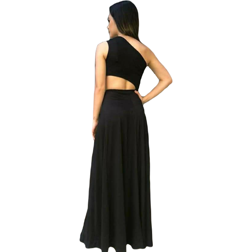 Asymmetrical Maxi Dress with Open Belly