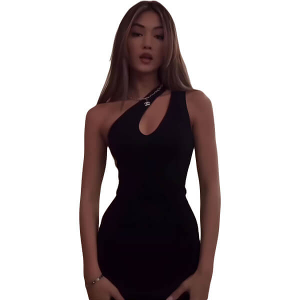 Sleeveless Asymmetrical Neckline Dress