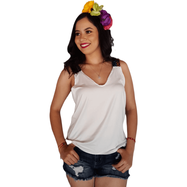 V Neck Strappy Blouse with Mexican Design