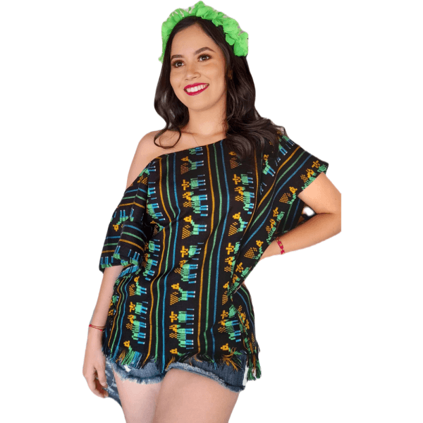 Asymmetric peasant blouse with Mexican print