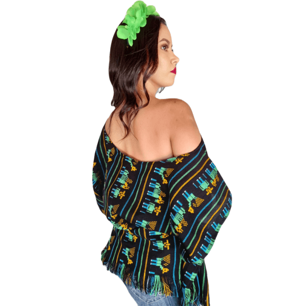 Asymmetric peasant blouse with Mexican print
