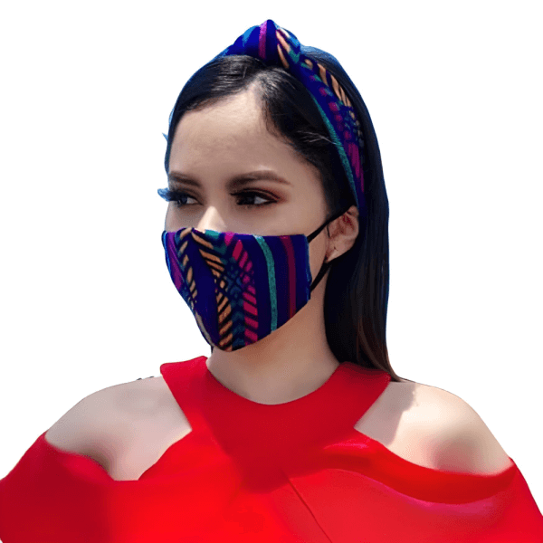Mexican Mask and Headband Set / Vibrant Geometric Face Mask with Headband / Bold Mexican Accessory