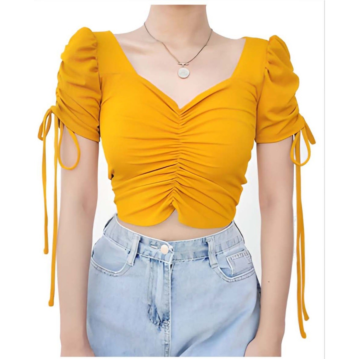 Blouse with gathered shoulders and knot