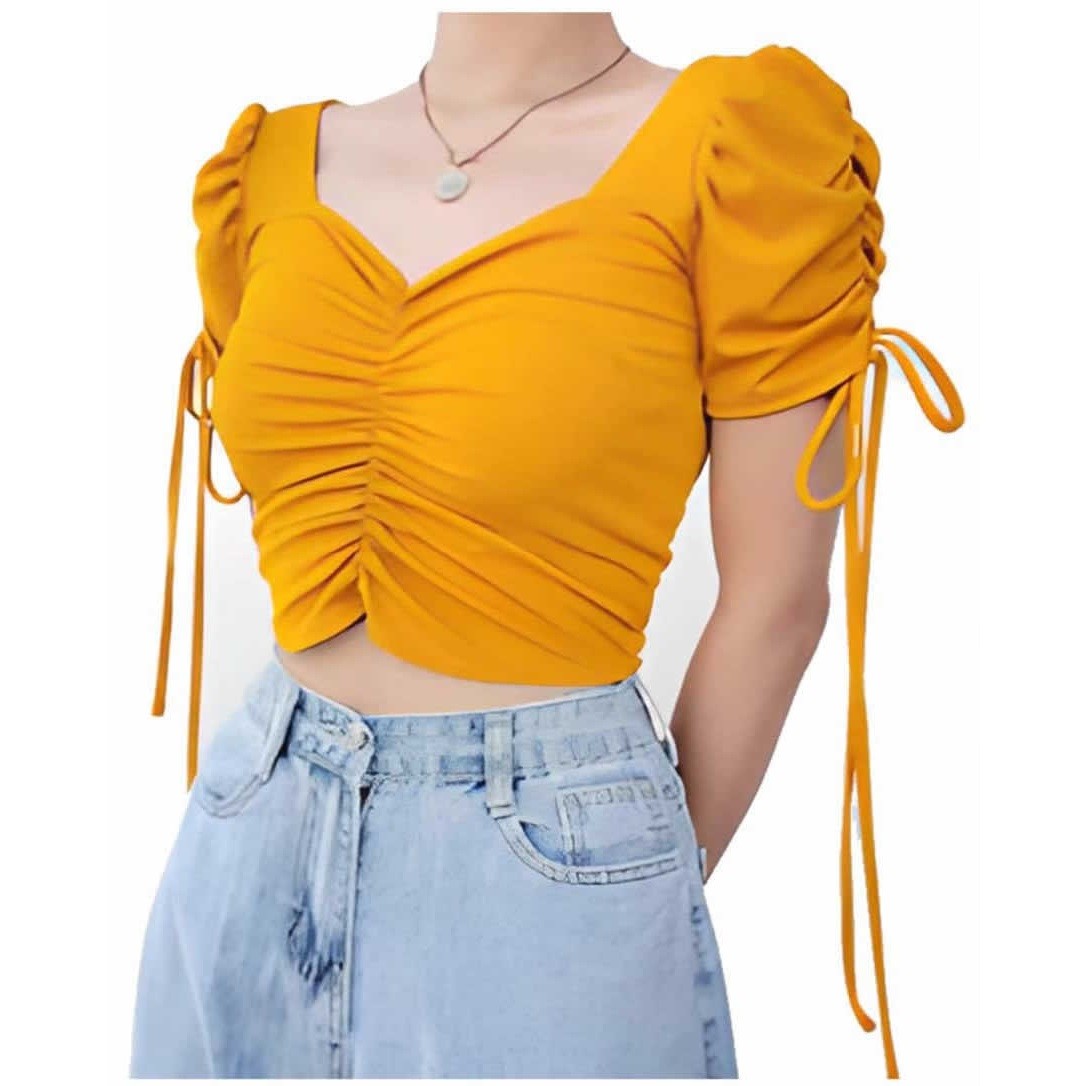 Blouse with gathered shoulders and knot