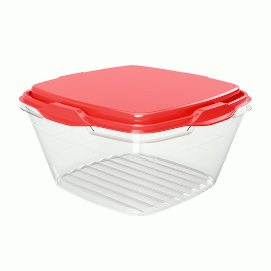 Food container 1000ml,  15.2 x 15.2 x 8.2 cm (BPA FREE Polypropyle) Red lid