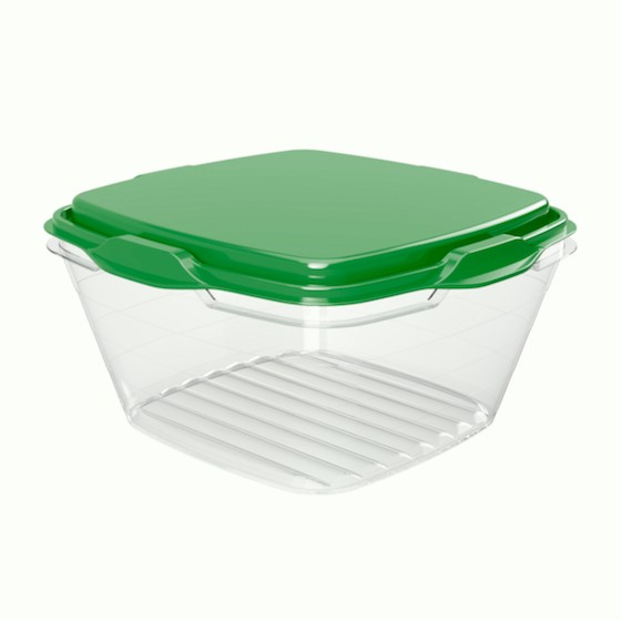 Food container 1000ml,  15.2 x 15.2 x 8.2 cm (BPA FREE Polypropyle) Green lid
