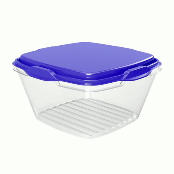 Food container 1000ml,  15.2 x 15.2 x 8.2 cm (BPA FREE Polypropyle) Blue lid