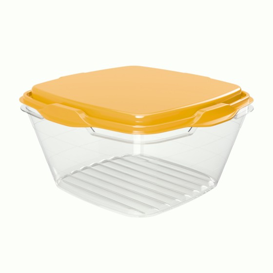 Food container 1000ml,  15.2 x 15.2 x 8.2 cm (BPA FREE Polypropyle) Yellow lid