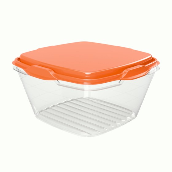 Food container 1000ml,  15.2 x 15.2 x 8.2 cm (BPA FREE Polypropyle) Orange lid