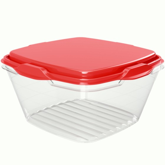 Food container 1,800ml/61oz 18.8 x 18.8 x 10 cm (BPA FREE Polypropyle)Red lid