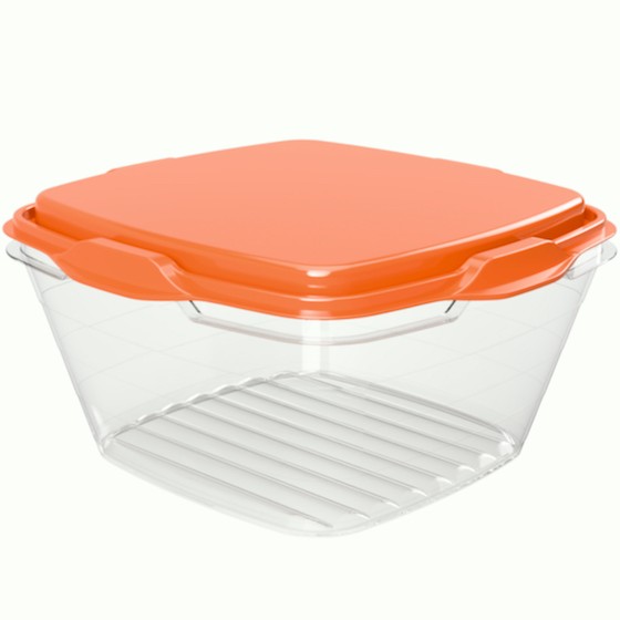 Food container 1,800ml/61oz 18.8 x 18.8 x 10 cm (BPA FREE Polypropyle)Orange lid
