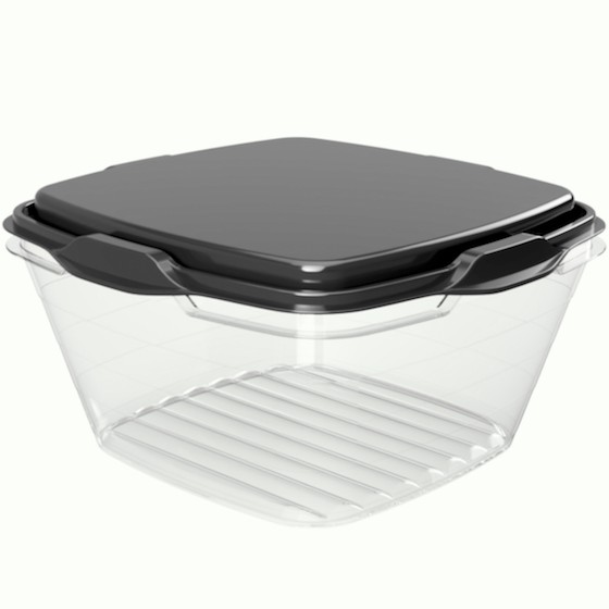 Food container 1,800ml/61oz 18.8 x 18.8 x 10 cm (BPA FREE Polypropyle) Black lid