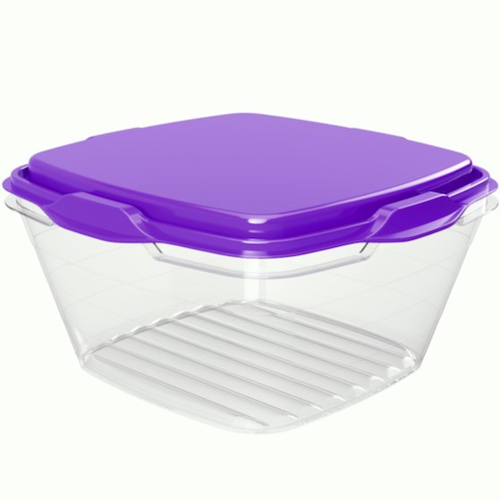 Food container 1,800ml/61oz 18.8 x 18.8 x 10 cm (BPA FREE Polypropyle)Purple lid