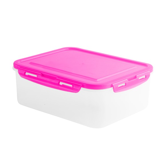 Food  Container-  Clip Flat Rectangular Container 1700 ml (BPA FREE) Pink lid