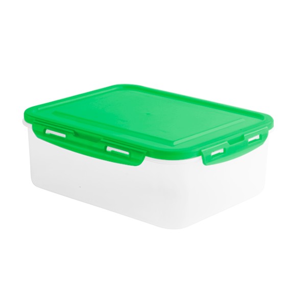 Food  Container-  Clip Flat Rectangular Container 1700 ml (BPA FREE) Green lid