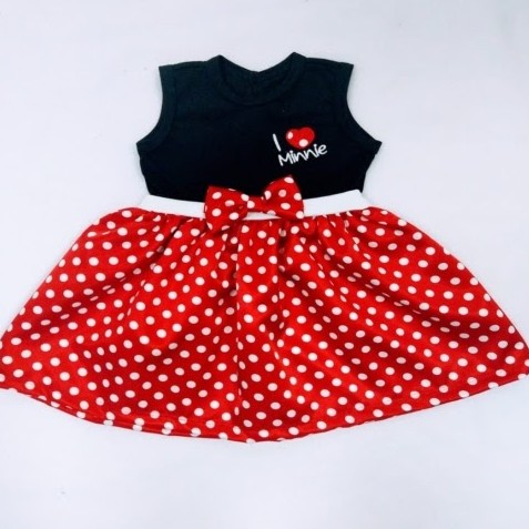 Black And Red Polka Dot Dress With Waist Bow For Girls