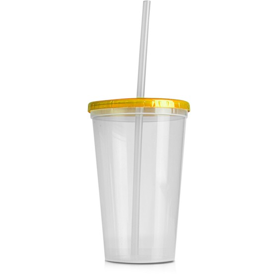 Table utensil. Glass single 550ml 14x9 cm (BPA FREE, Polypropylene) Yellow lid