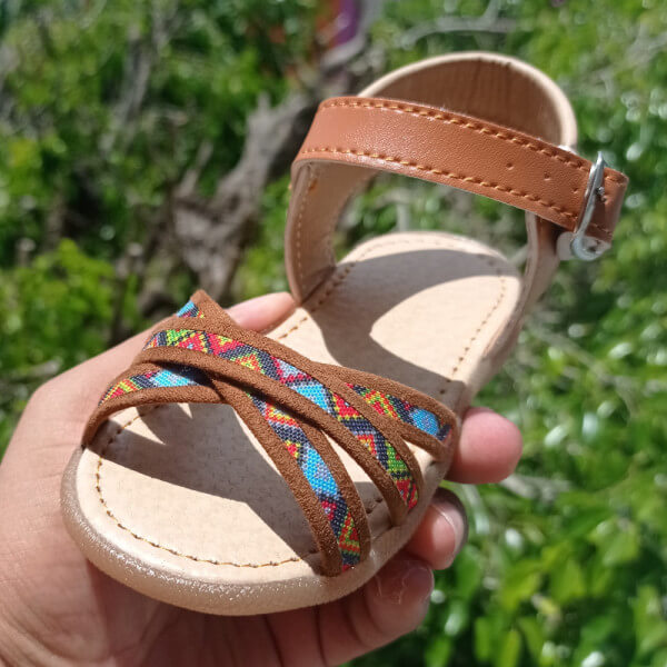 Colorful Flower Embroidery Sandals / Huarache Style Sandals / 3 Braided Strips Huarache Sandals