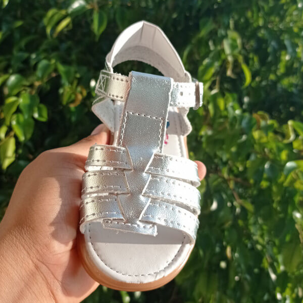Silver Gladiator Huarache Sandals For Kids / Kids' Summertime Strides / Youthful Footwear Adventures