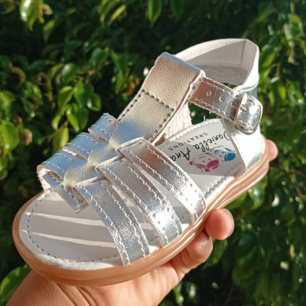 Silver Gladiator Huarache Sandals For Kids / Kids' Summertime Strides / Youthful Footwear Adventures
