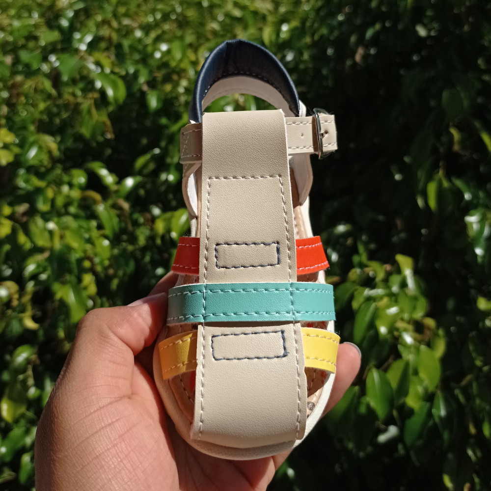 Beige with Colorful Straps Huarache Sandals For Kids