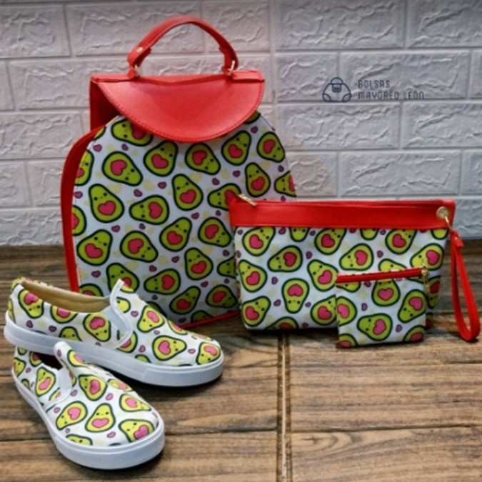 Avocado Print And Red 4 Piece Bags Set