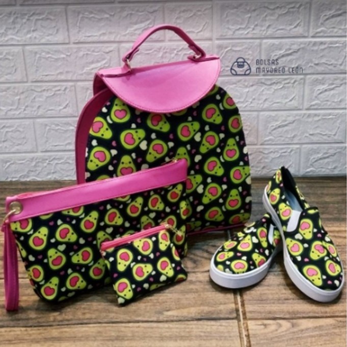 Avocado Print And Fuchsia 4 Piece Bags Set