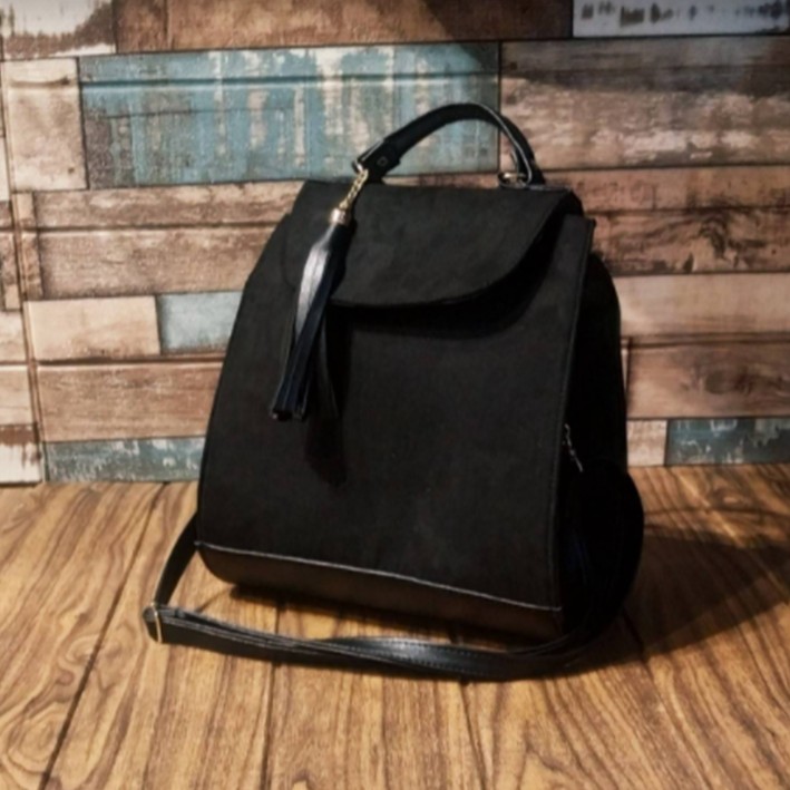 Annia Black Suede Backpack