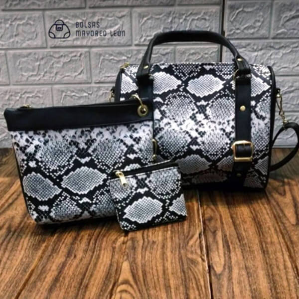 Cindy Black Snake Pattern Bags 3 Piece Set