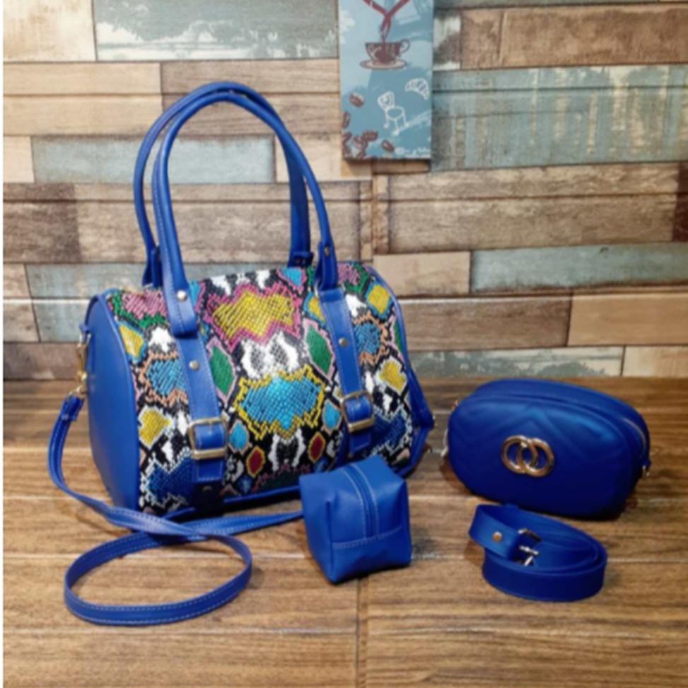 Royal Blue Snake Pattern 3 Piece Bags Set