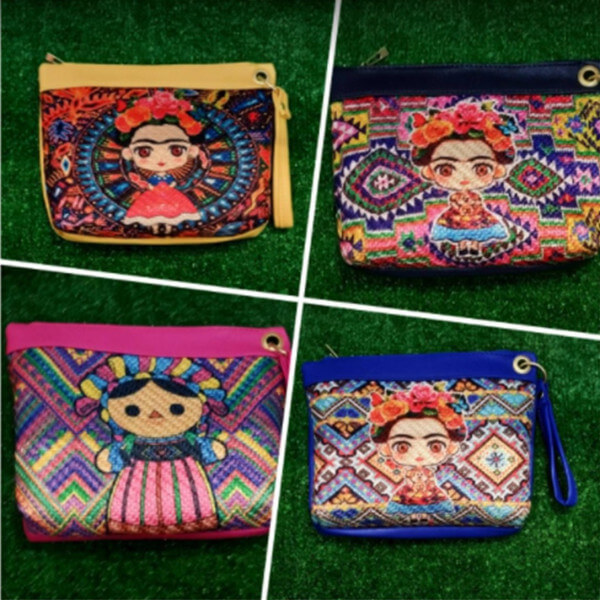 Mexican Artisan Jute Cosmetic Bag In Different Colors
