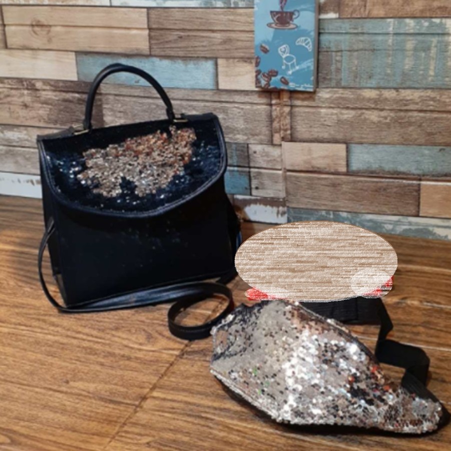 Black Sequin Premium 2 Piece Bags Set