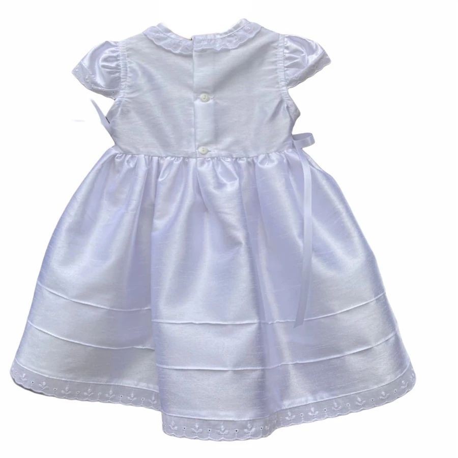 Girl's Dress with Hand Embroidery - White Color with White Embroidery