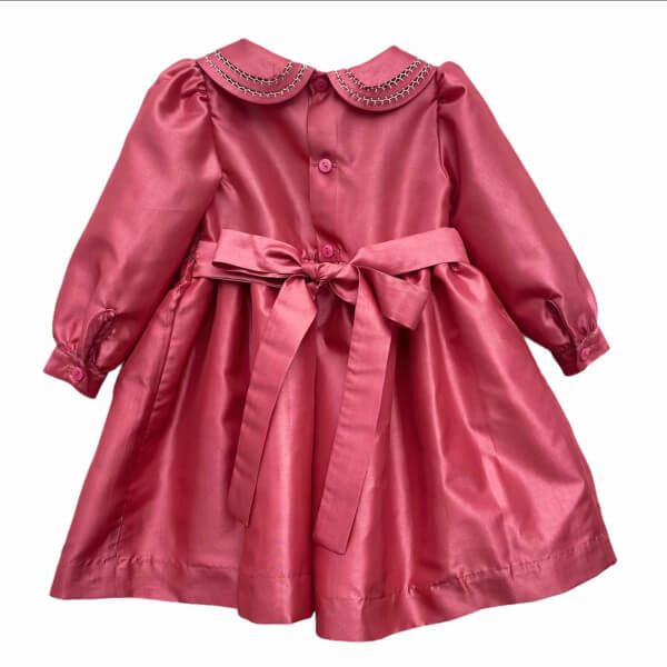 Pink Color Dress with Hand Embroideries in Taffeta, Hand Bowed Collar