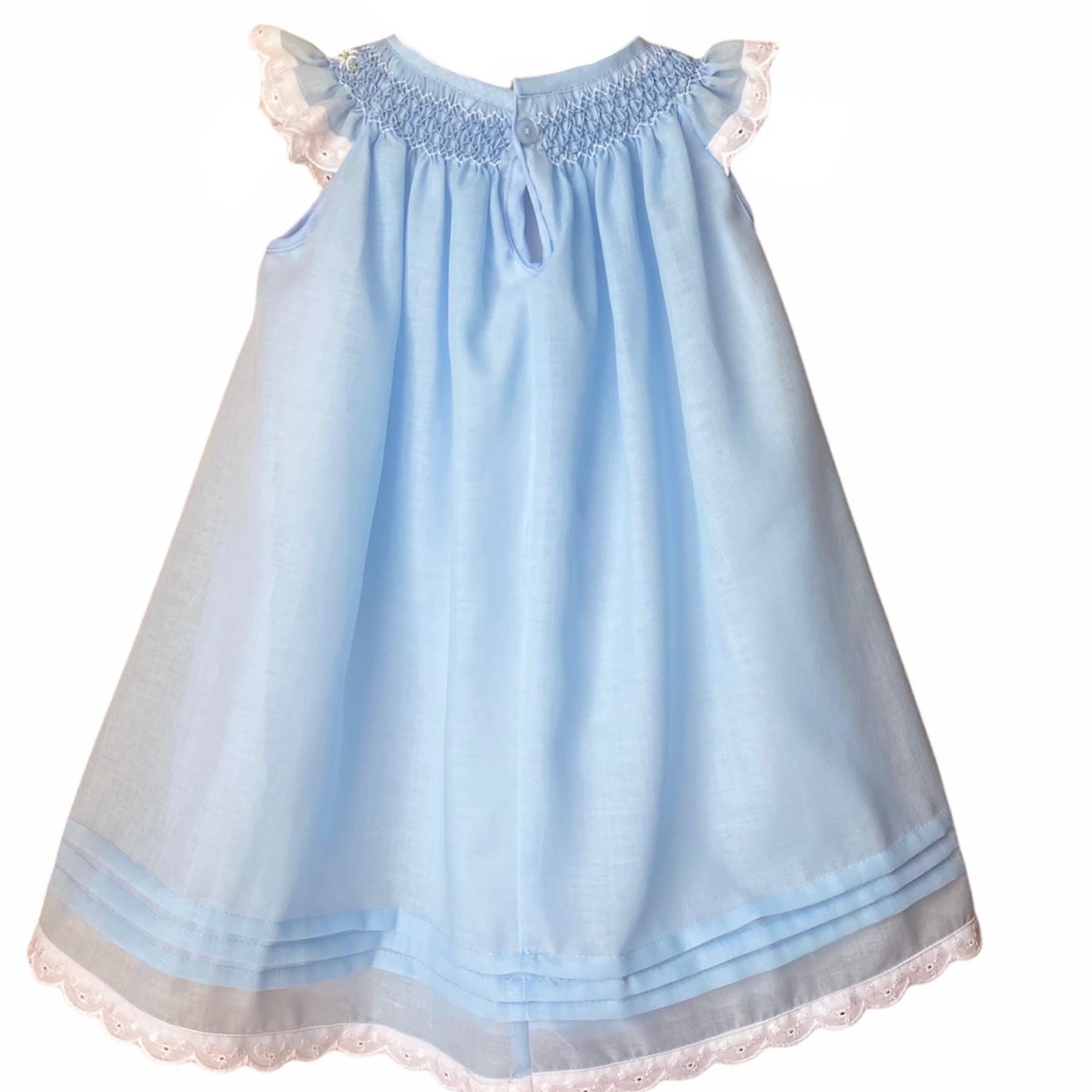 Girl's Dress with Hand Embroidery - Sky Blue Color with White Embroidery