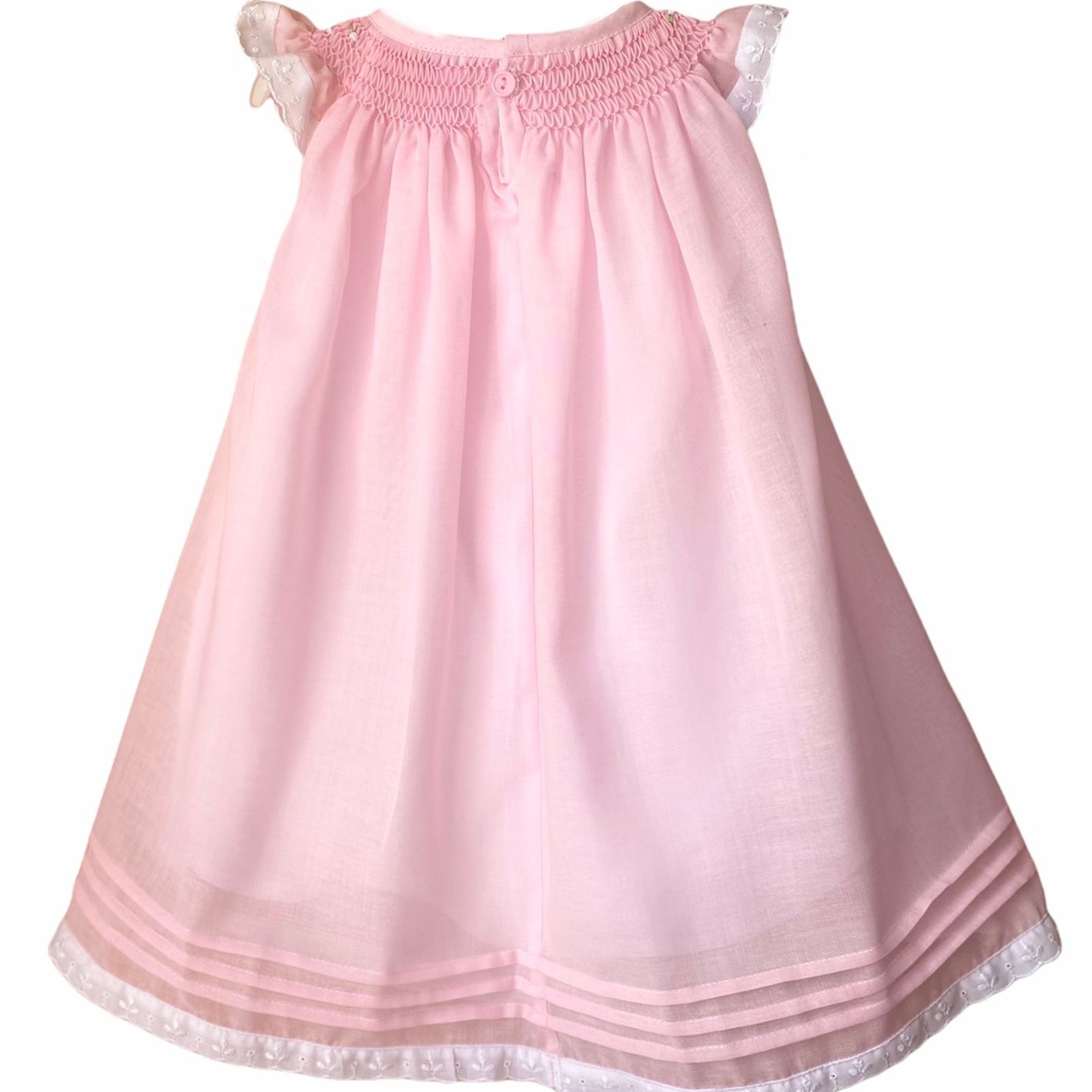 Girl's Dress with Hand Embroidery - Pink Color with White Embroidery