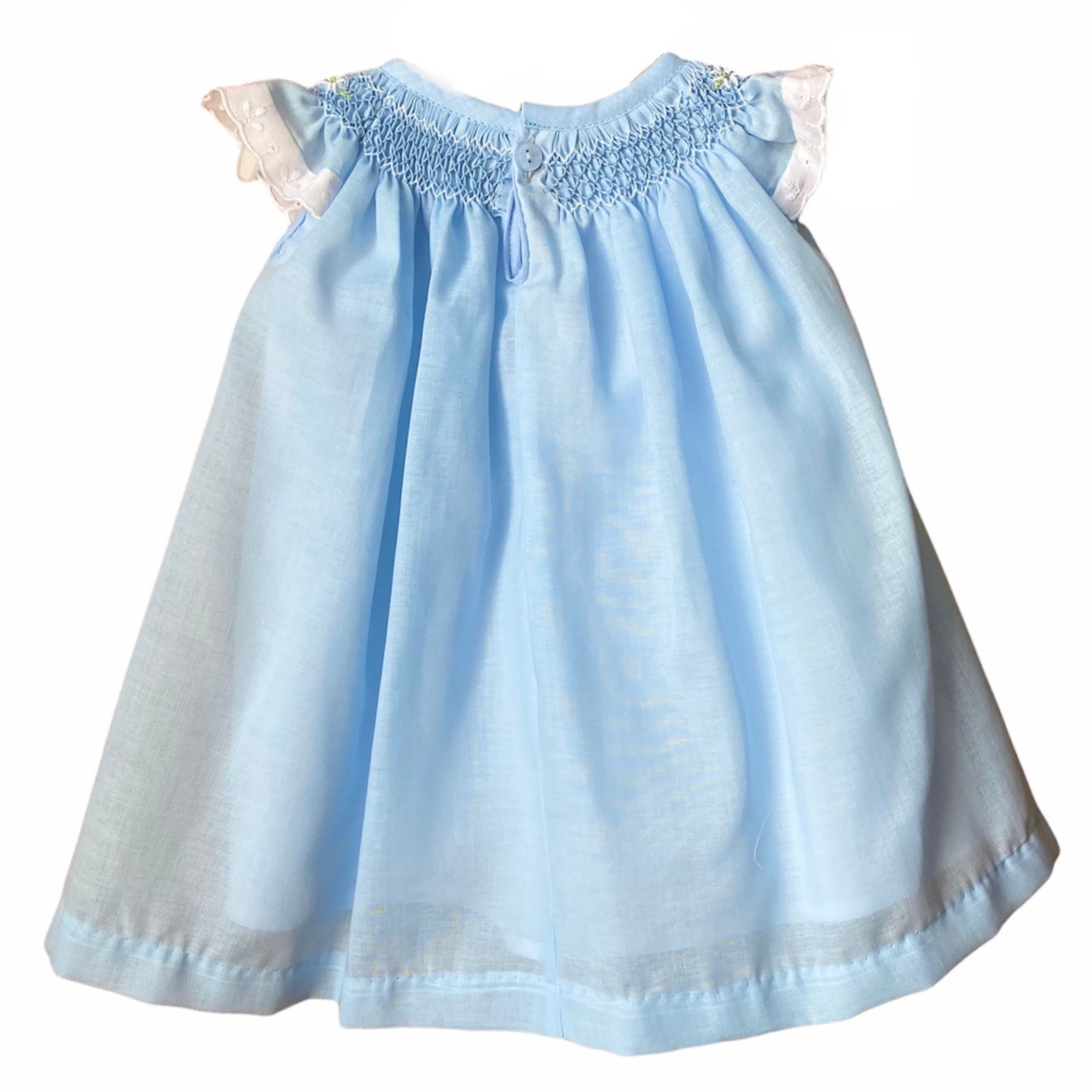 Girl's Dress with Hand Embroidery - Blue Sky Color with White Embroidery