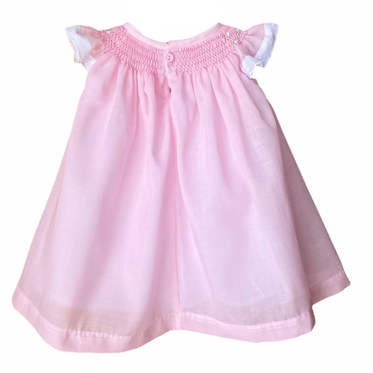 Girl's Dress with Hand Embroidery - Pink Color with White Embroidery