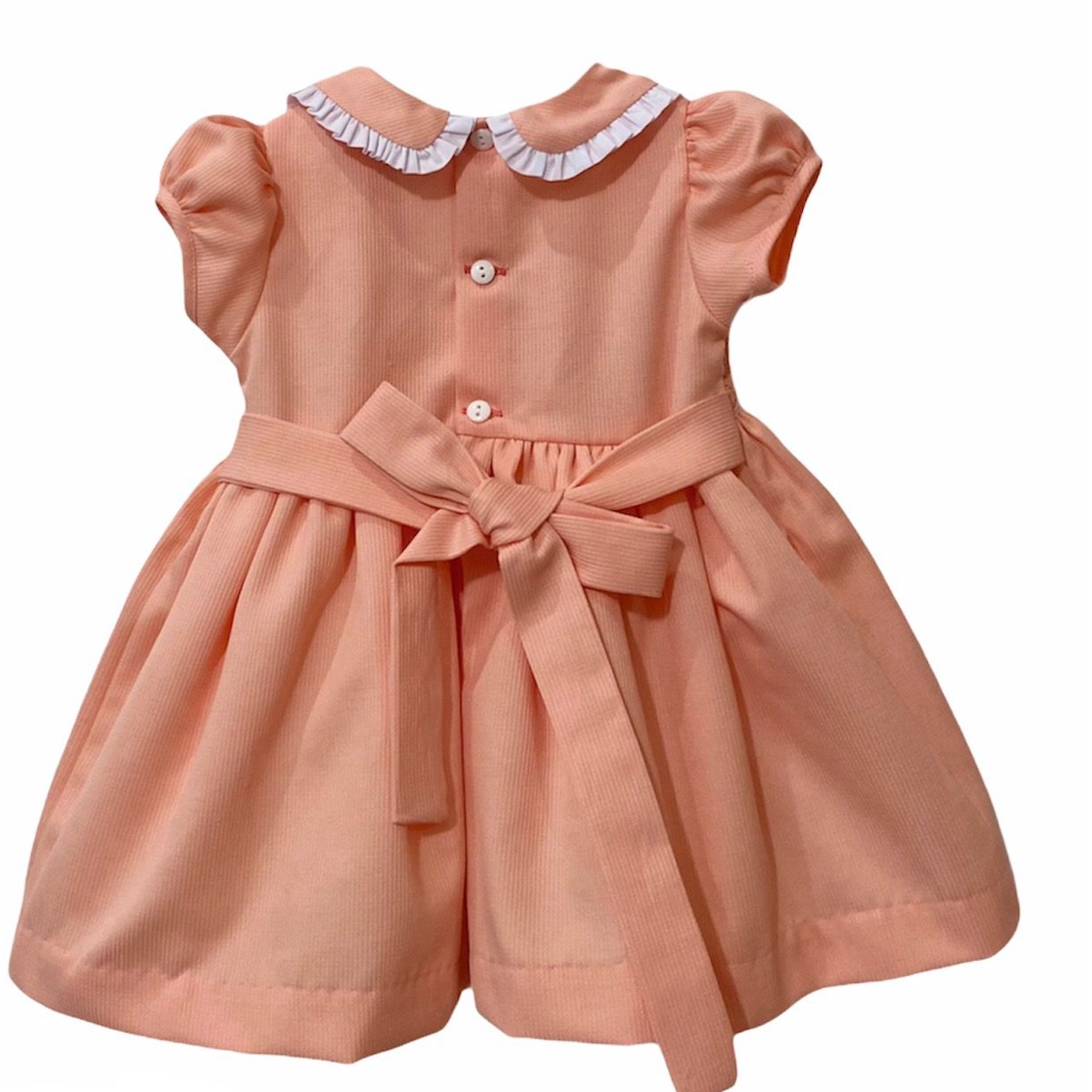 Girl's Dress with Hand Embroidery - Orange Color with White Details