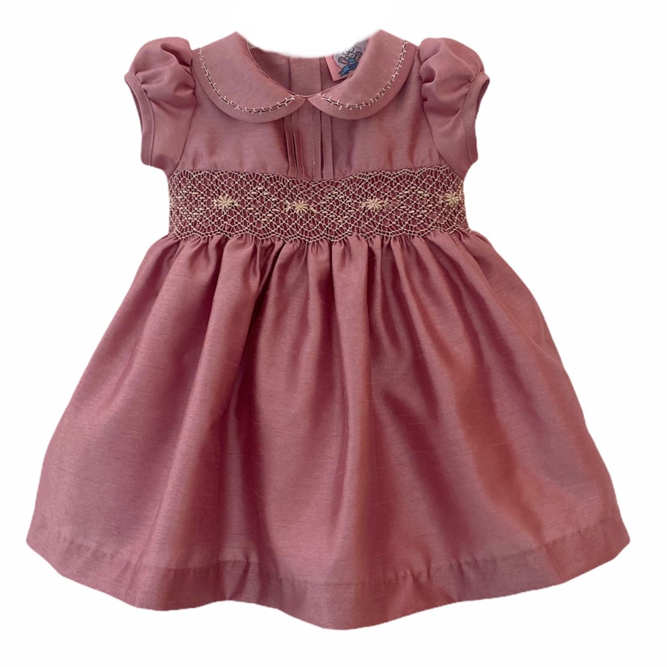 Girl's Dress with Hand Embroidery - Pink Color with Gold Embroidery
