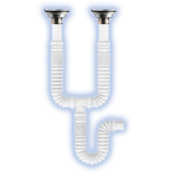 FLEXIBLE TWIN TRAP DRAIN WITH 1.8’/55 CM EXTENSION AND TWO STAINLESS STEEL SINK