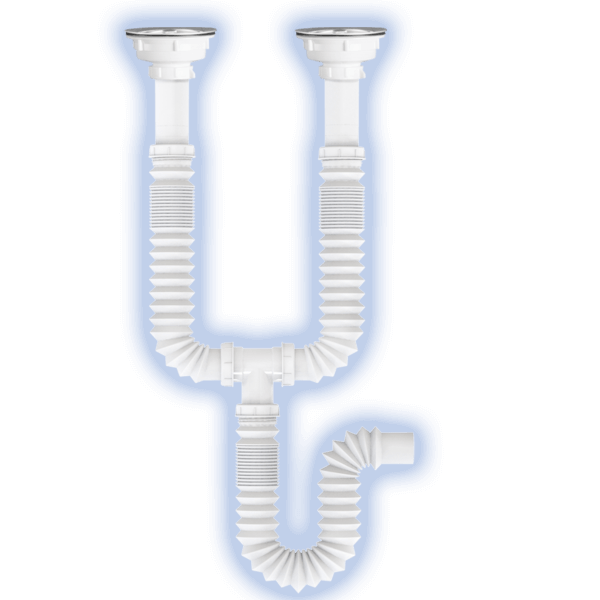 FLEXIBLE TWIN TRAP DRAIN WITH 1.8’/55 CM EXTENSION AND TWO COMBINED SINK