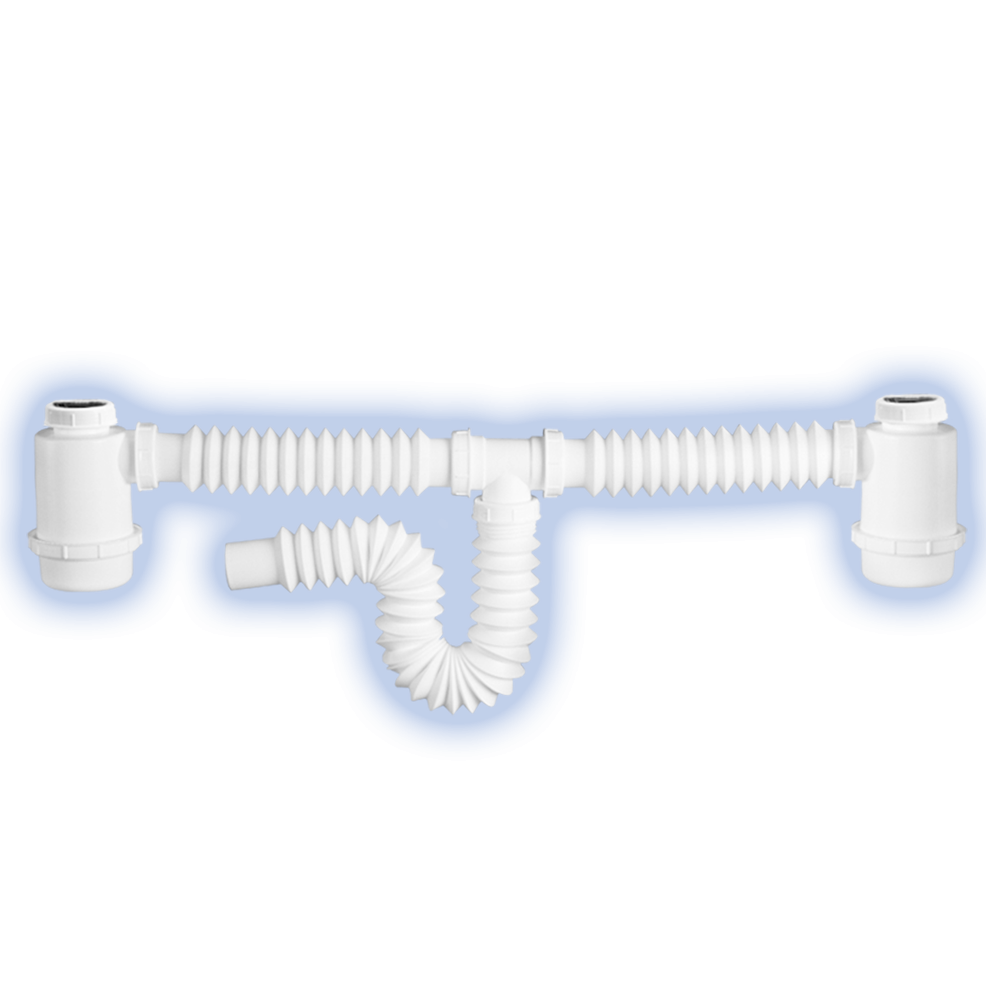 DOUBLE DRAIN WITH DUAL LARGE BOTTLE TRAP (1.8’/55 CM EXTENSION)