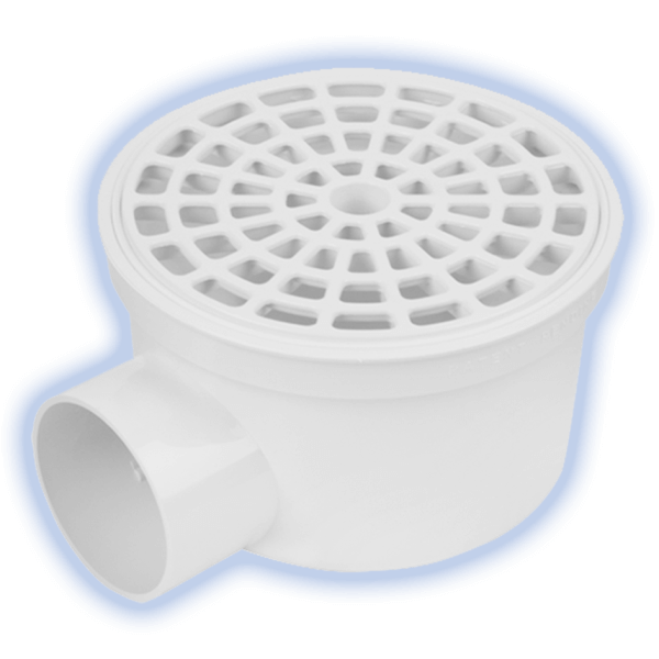 SIDE OUTLET DRAIN FOR STANDARD (AMERICAN) PIPING WITH PLASTIC GRID